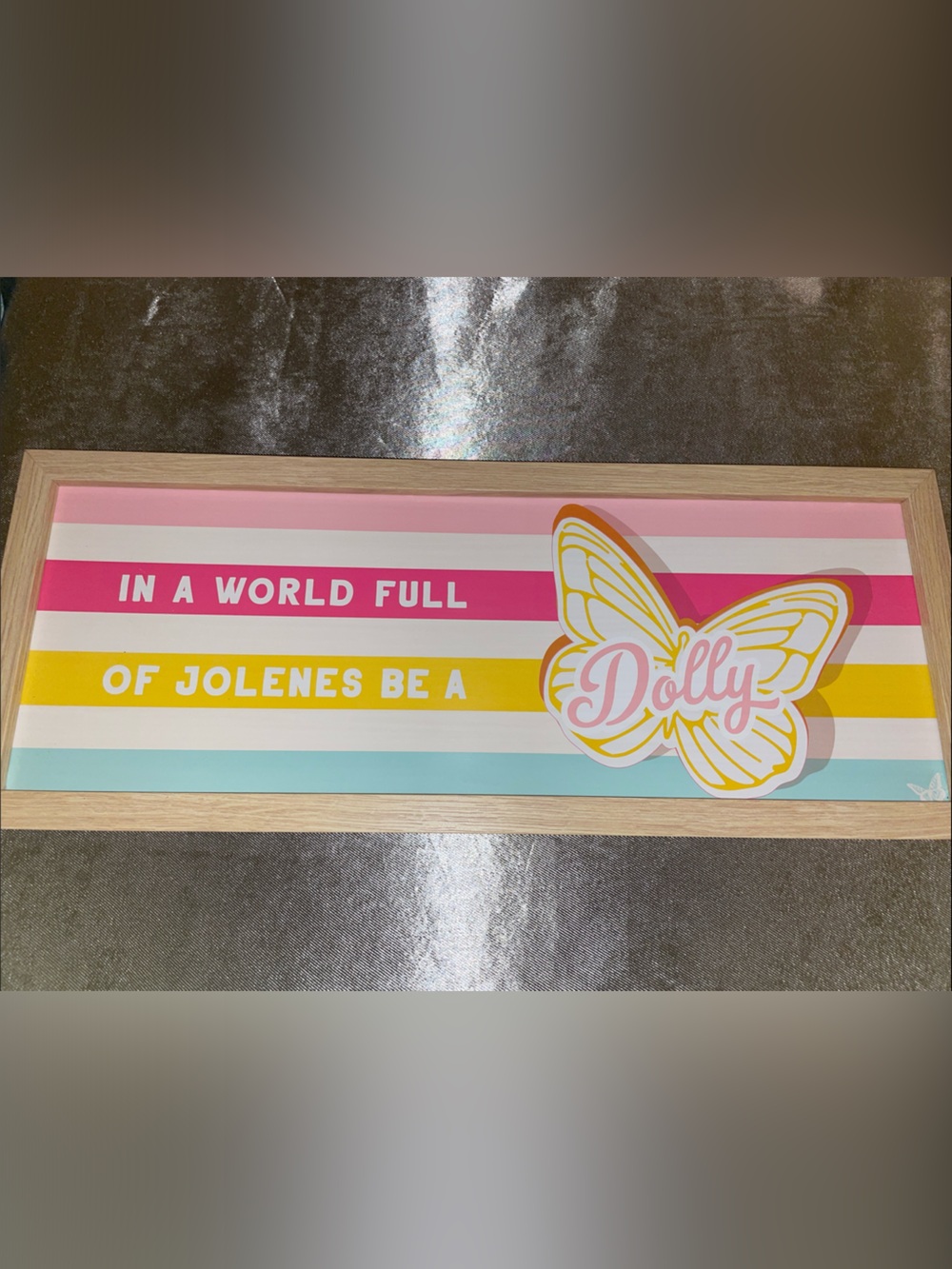 Be a Dolly Framed Wall Art - Pink, Yellow, Aqua Stripes
